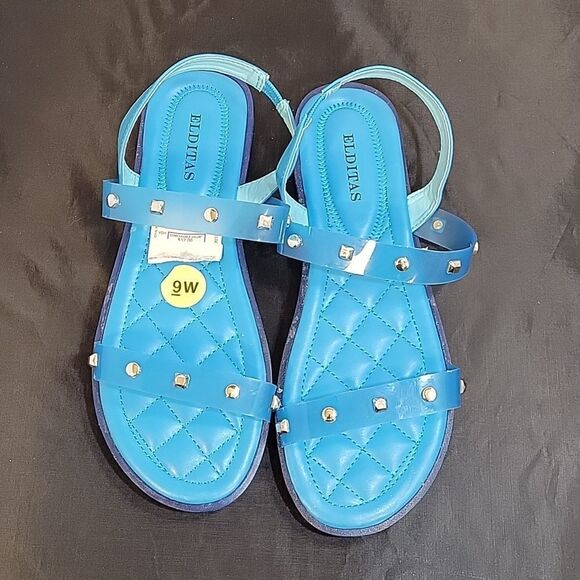 BRAND NEW ELDITAS JELLY STUDDED DOUBLE AND ANKLE STRAP WOMEN"S OPEN TOE … - Picture 3 of 12